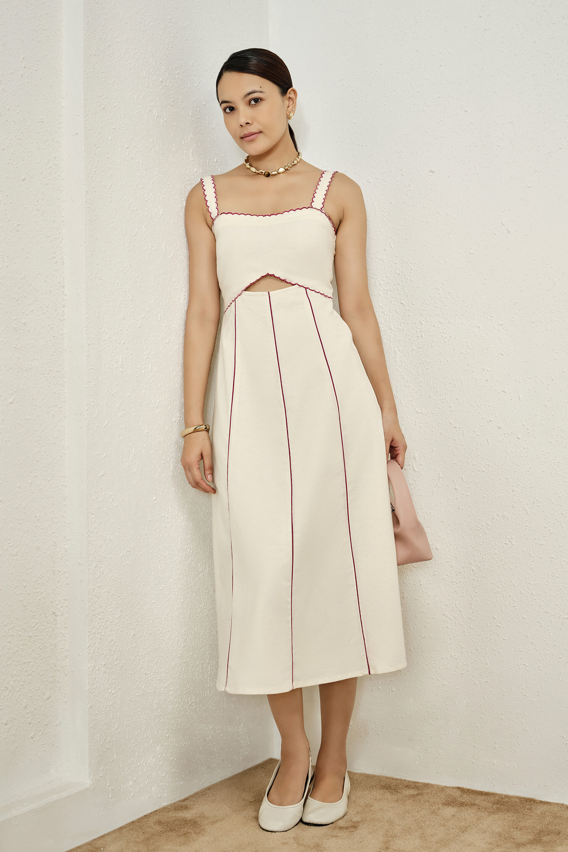 Ottilie Off-White Midi Dress, Natural, image 2